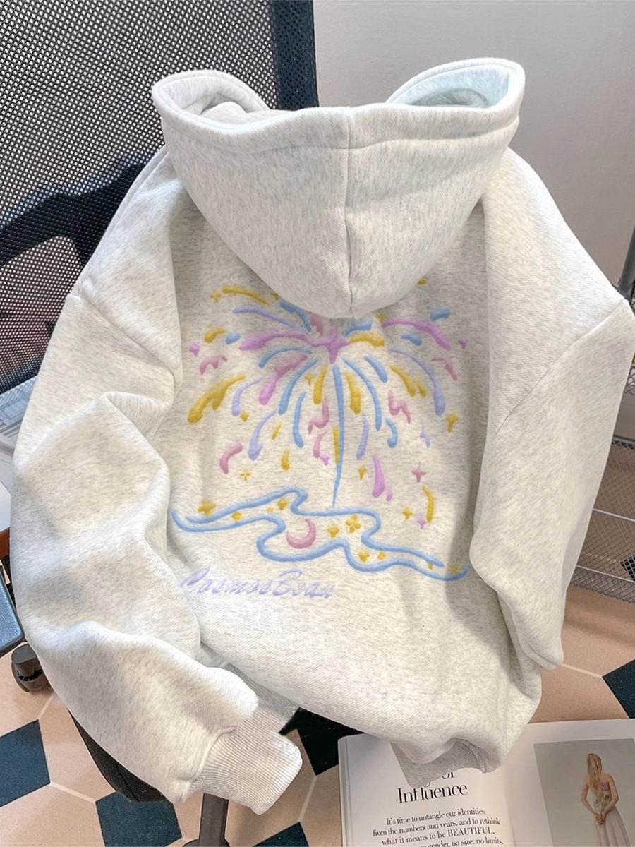 Cotton-like Polyester Composite Milk Fiber 320g Silver Fox Fur 420g Hooded Crew Neck Loose Sweatshirt
