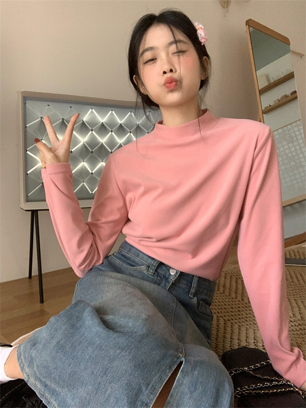 實拍  新款百搭秋冬搖粒絨保暖小高領基礎打底上衣女