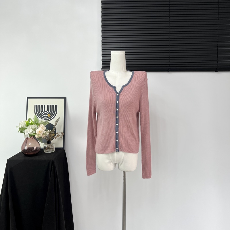 V-neck bottoming shirt early autumn new long-sleeved top slimming contrast knitted cardigan women's jacket