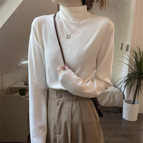 Real shot of autumn and winter inner high-neck long-sleeved versatile sweater for women with curled edge slimming bottoming sweater