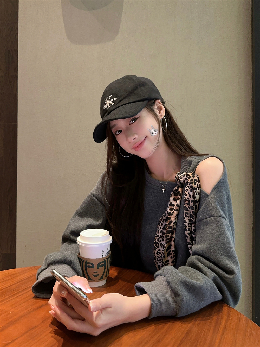 Real shot~ American retro round neck hooded leopard print tie loose slim long sleeve hoodie 