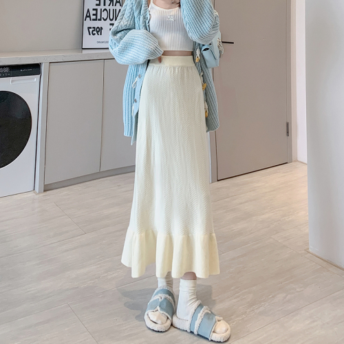 Real shot of sexy fishtail skirt for women in autumn and winter, new Korean style high-waisted knitted skirt, mid-length fungus hem hip skirt