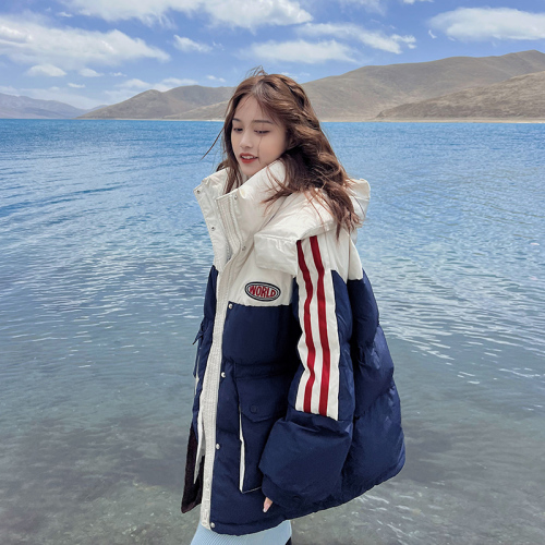 Duck and duck same style 2024 new winter style contrasting color fashionable down jacket for women loose thickened warm cotton jacket trendy