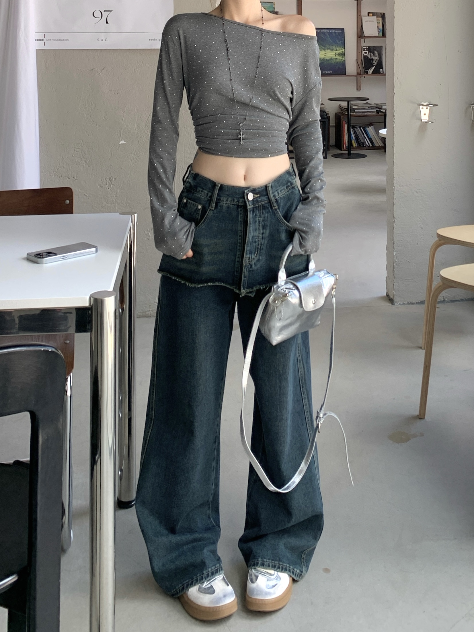 Real Shot High-Waist Slimming Two-Piece Straight Wide Leg Jeans for Women
