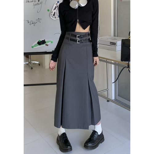 Workwear gray suit pleated skirt for women spring and autumn high waist hip A-line long skirt skirt for small people