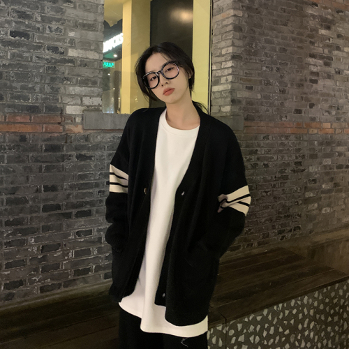 Sweater women's autumn and winter knitted cardigan jacket new Japanese style lazy style retro niche design black