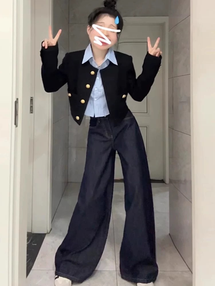 Small fragrant black coat for women early autumn 2024 new thick high-end design short top