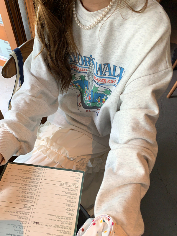 Imitation cotton Chinese cotton composite milk silk 320g silver fox velvet 420g round neck hooded double hood loose sweatshirt
