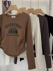 American design, sweet and spicy short chic long-sleeved T-shirt for women, chic hot girl new slim fit top