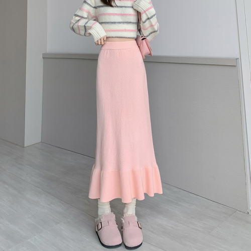 Real shot of sexy fishtail skirt for women in autumn and winter, new Korean style high-waisted knitted skirt, mid-length fungus hem hip skirt