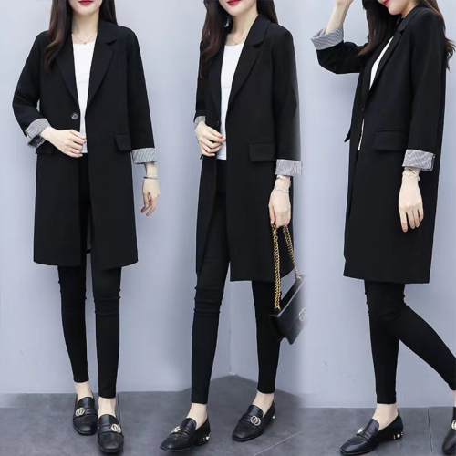 Internet celebrity small blazer mid-length slim Korean version 2024 new spring and autumn casual loose black suit for women