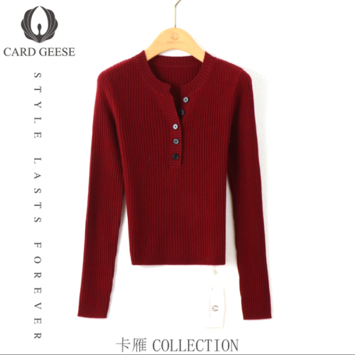 Host recommendation 2024 new V-neck women's pure long-sleeved temperament versatile short-sleeved top knitted sweater for women
