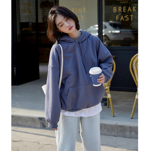 Real shot of hooded sweatshirt for women 2024 autumn new spring Korean style loose velvet thickened pullover top jacket trendy