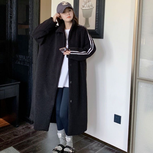 Black casual coat women's mid-length 2024 autumn and winter new Korean style fat sister lamb wool coat