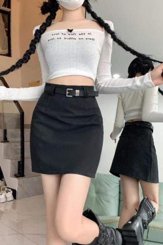 Anti-exposure, slim A-line pu leather skirt, women's new high waist bag hip skirt short skirt for women