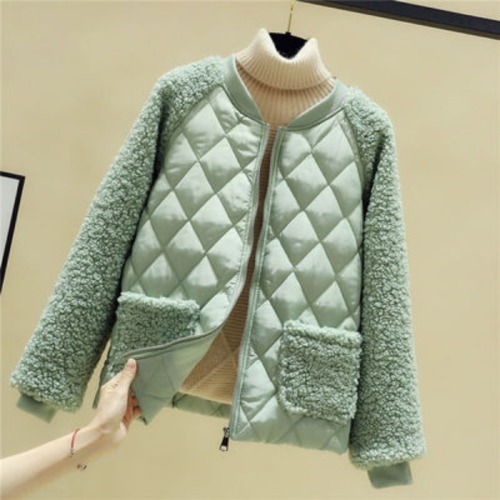 Cotton clothing women's large size short winter cotton clothing Internet celebrity imitation wool lamb splicing small cotton-padded jacket