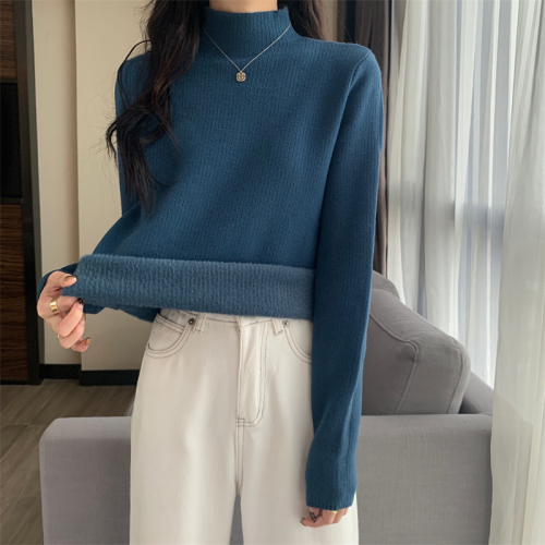 Actual shoot genuine new warm and thick base sweater set with water fox fur half high collar inner knit sweater