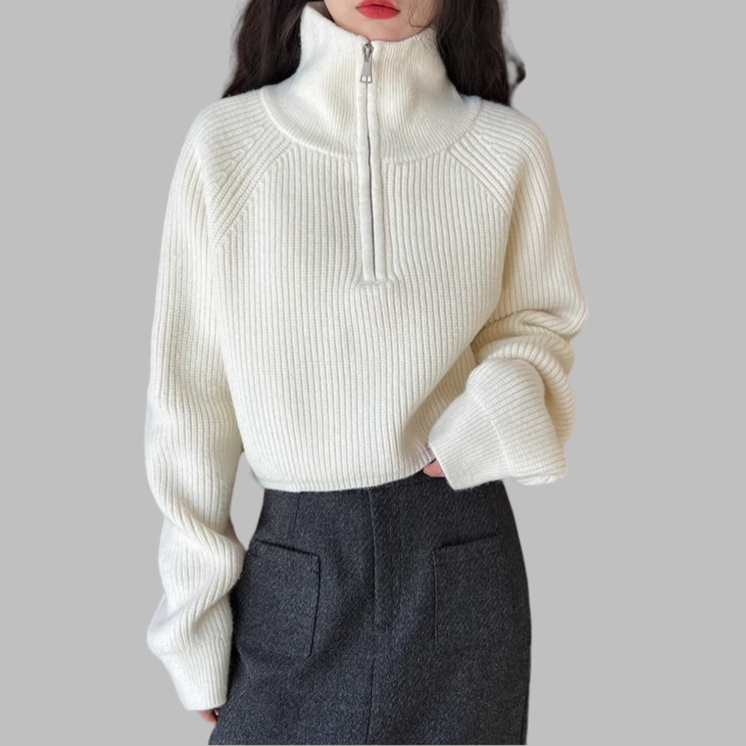 2024 new autumn and winter Korean style loose stand-up collar design half zipper short zipper thickened knitted sweater for women