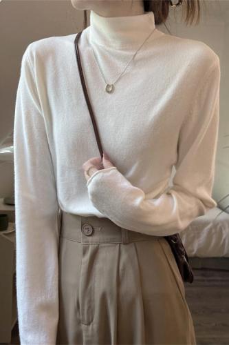 Real shot of autumn and winter inner high-neck long-sleeved versatile sweater for women with curled edge slimming bottoming sweater