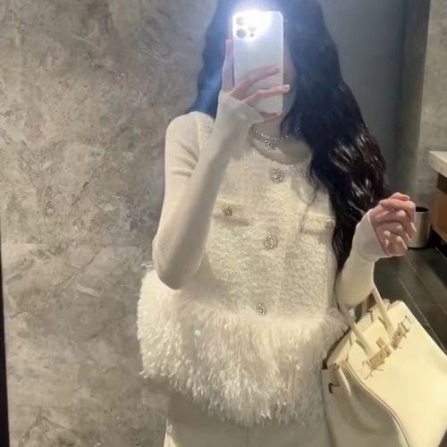 KUN Gentle White Moonlight Beige Wool Vest Jacket Feminine Small Fragrance Style 2024 Autumn New Style