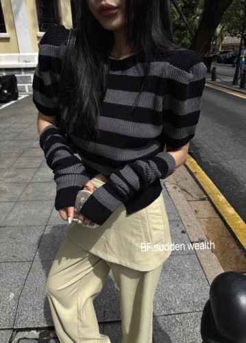 BF Korea Dongdaemun 2024 Autumn New Korean Style Western Fashion Versatile Striped Sweater with Sleeves