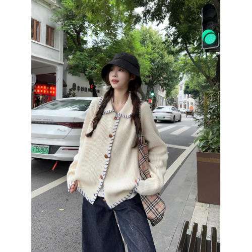 PPHOME Designers' Hand-dyed Embroidered Thread Knit Cardigan Sweater Autumn Korean Style Lazy Outerwear Loose Jacket