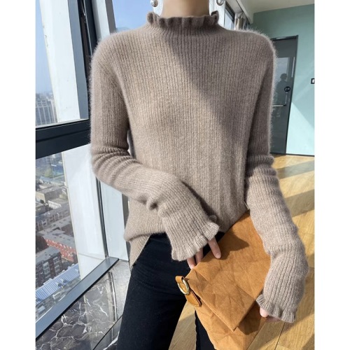 Fungus lace collar sweater new lace sleeve cashmere sweater women's slim fit and beautiful knitted bottoming sweater with solid color inside