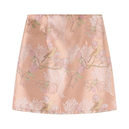 Real shot of new Chinese style national style jacquard half skirt for women 2024 new high waist slim pink A-line hip skirt