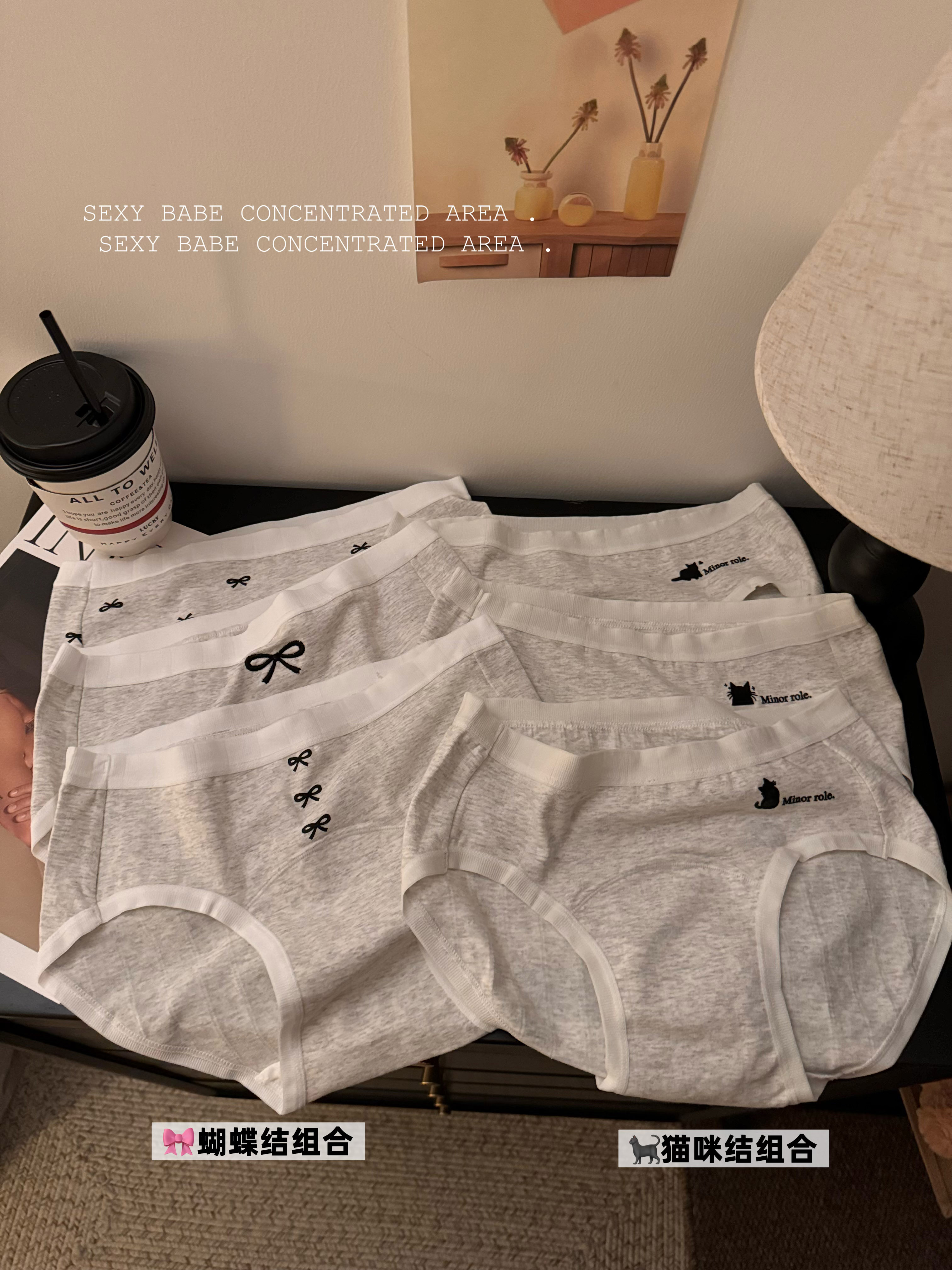 Real shot Japanese sexy cat bow girl underwear pure cotton crotch mid-waist women's underwear women 3 pack