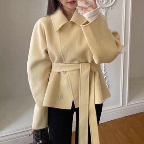 2024 new Korean chic winter temperament waisted belted woolen jacket