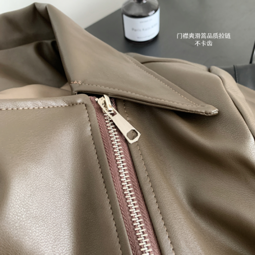 Fashionable lapel short pu leather jacket spring and autumn new high-end motorcycle street style leather jacket for small men