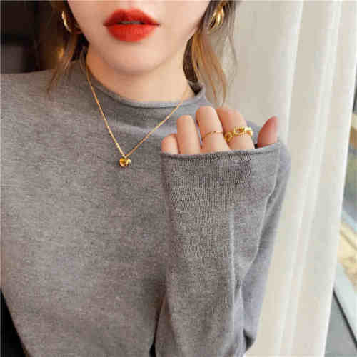 Large version of the new autumn and winter half turtleneck bottoming shirt for women with long-sleeved suit and windbreaker with a western style fashionable top