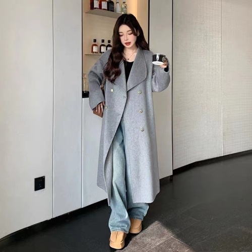 Stand collar gentle style fashionable woolen coat for women 2024 autumn and winter new style high-end temperament design woolen coat