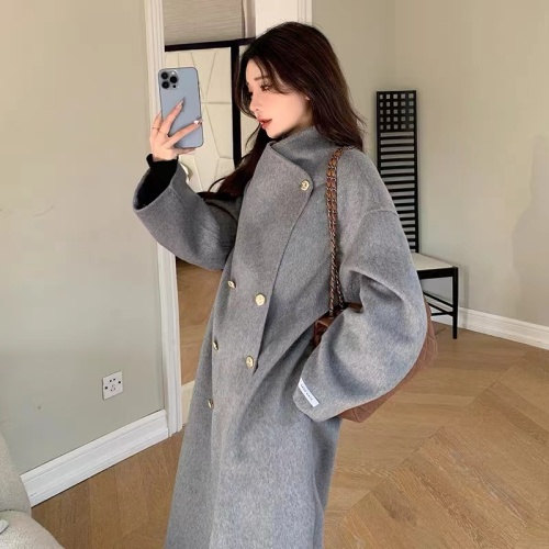 Stand collar gentle style fashionable woolen coat for women 2024 autumn and winter new style high-end temperament design woolen coat