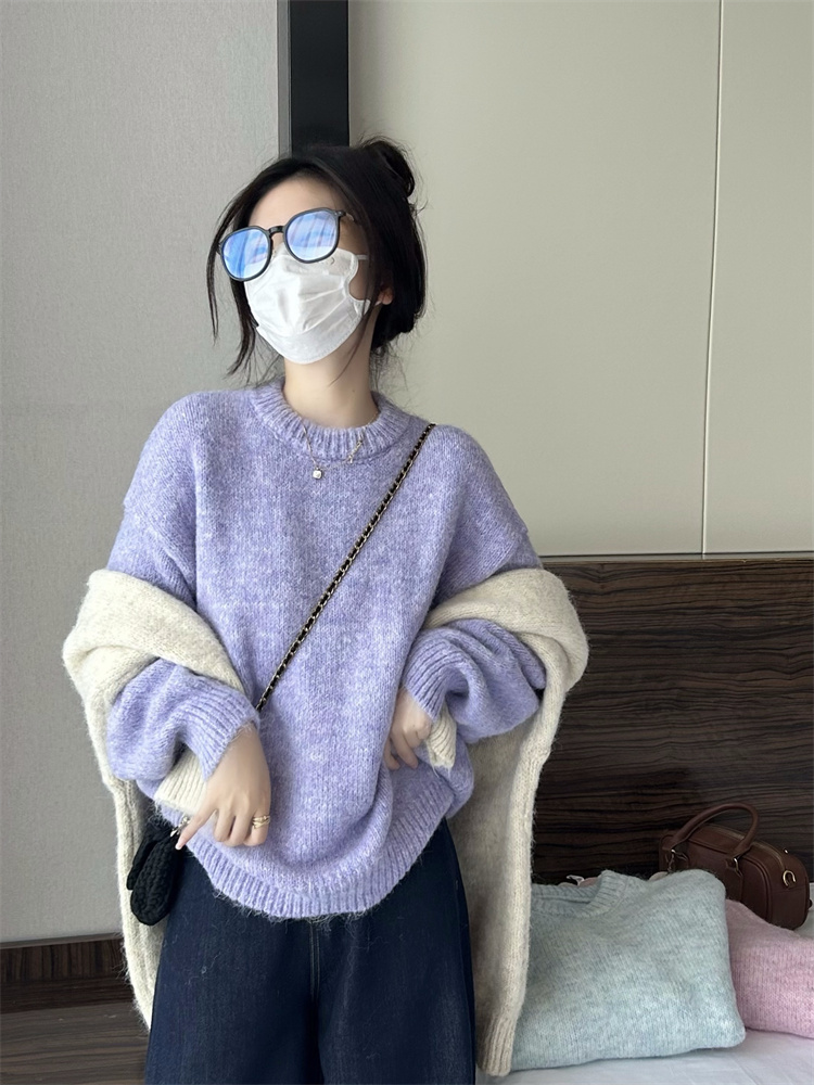 Photographed~ Loose and fluffy round neck fuzzy sweater for autumn and winter, a relaxed style.