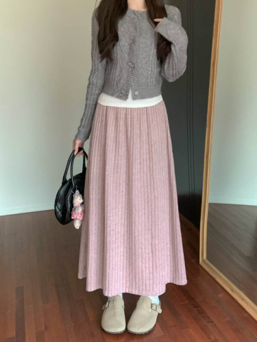 Actual shot of the new autumn style gentle cashmere drape high waist skirt and long skirt