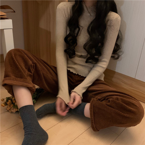 Actual shot ~ Autumn and winter versatile half-turtle collar solid color bottoming shirt top slim long-sleeved sweater