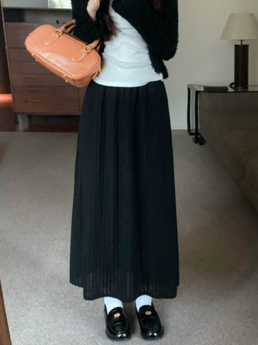 Actual shot of the new autumn style gentle cashmere drape high waist skirt and long skirt