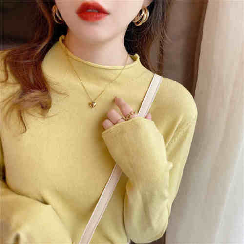 Large version of the new autumn and winter half turtleneck bottoming shirt for women with long-sleeved suit and windbreaker with a western style fashionable top