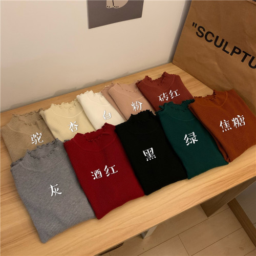 Actual shot ~ Autumn and winter versatile half-turtle collar solid color bottoming shirt top slim long-sleeved sweater