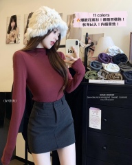 Photographed~ Basic Autumn/Winter Korean Style Minimalist Versatile Crew Neck Long Sleeve T-Shirt with Soft Stretch