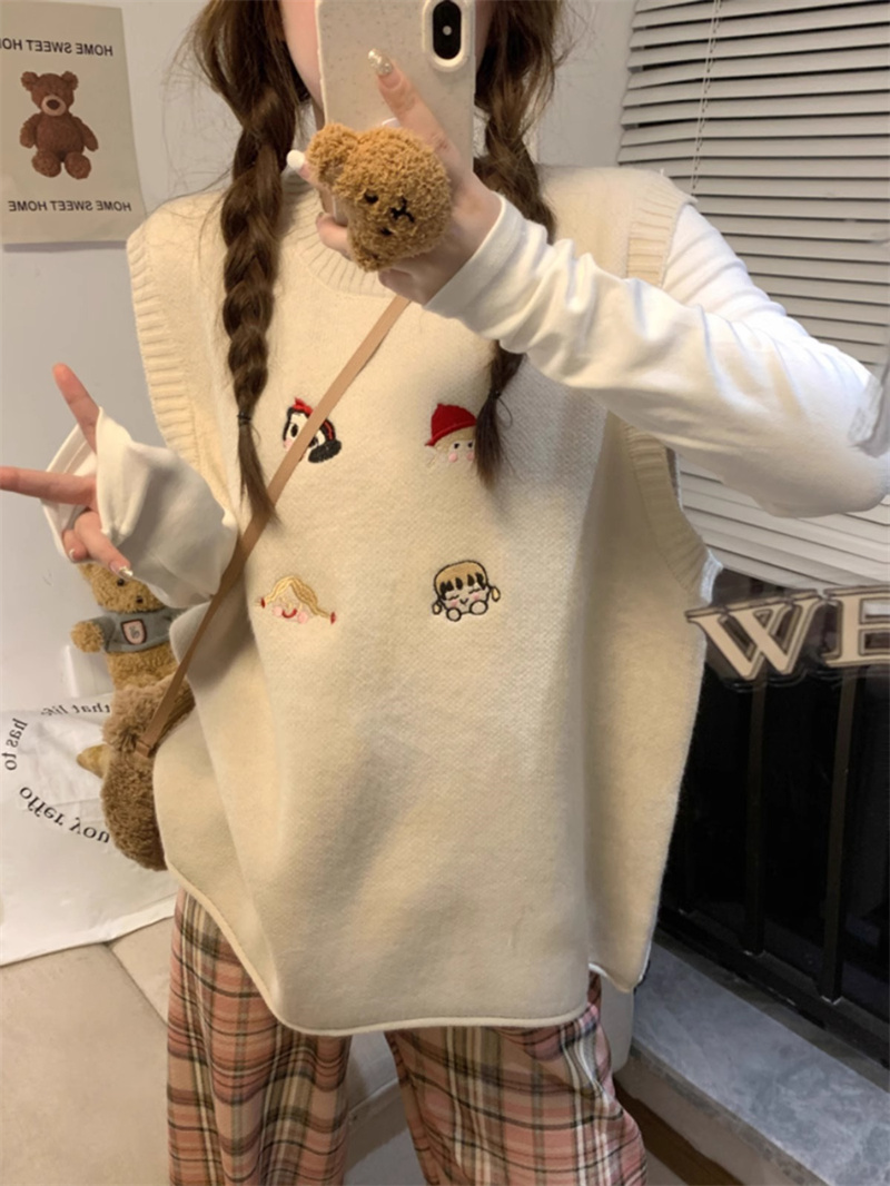 Sheep wool three-strand Japanese style sweet style loose women's new layered sleeveless sweater
