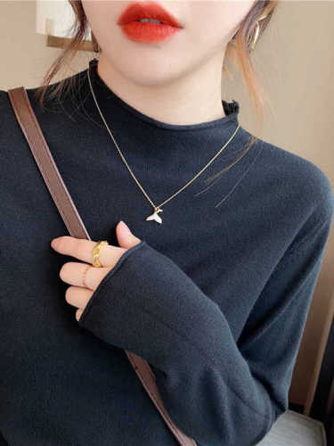 Large version of the new autumn and winter half turtleneck bottoming shirt for women with long-sleeved suit and windbreaker with a western style fashionable top