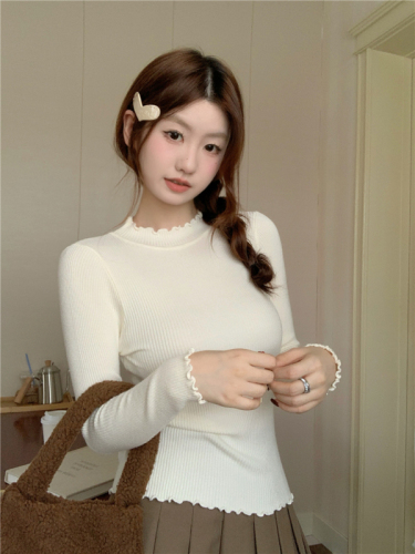 Actual shot ~ Autumn and winter versatile half-turtle collar solid color bottoming shirt top slim long-sleeved sweater