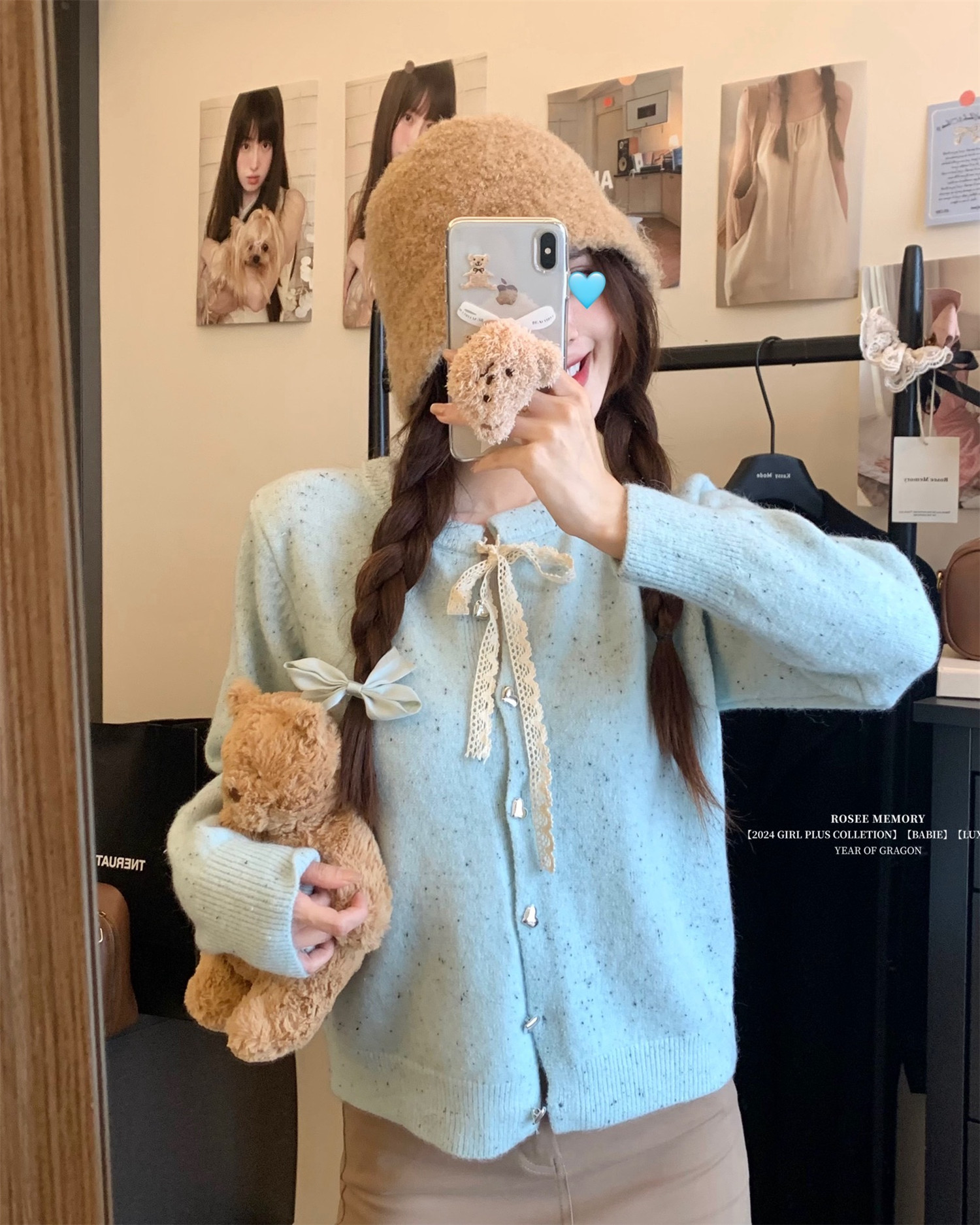 Actual shot ~ 2024 autumn new soft and waxy Korean sweet sweater sweater single-breasted slim jacket