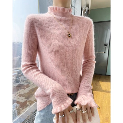 Fungus lace collar sweater new lace sleeve cashmere sweater women's slim fit and beautiful knitted bottoming sweater with solid color inside