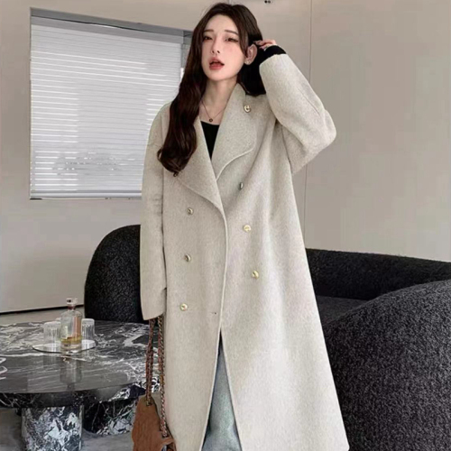 Stand collar gentle style fashionable woolen coat for women 2024 autumn and winter new style high-end temperament design woolen coat