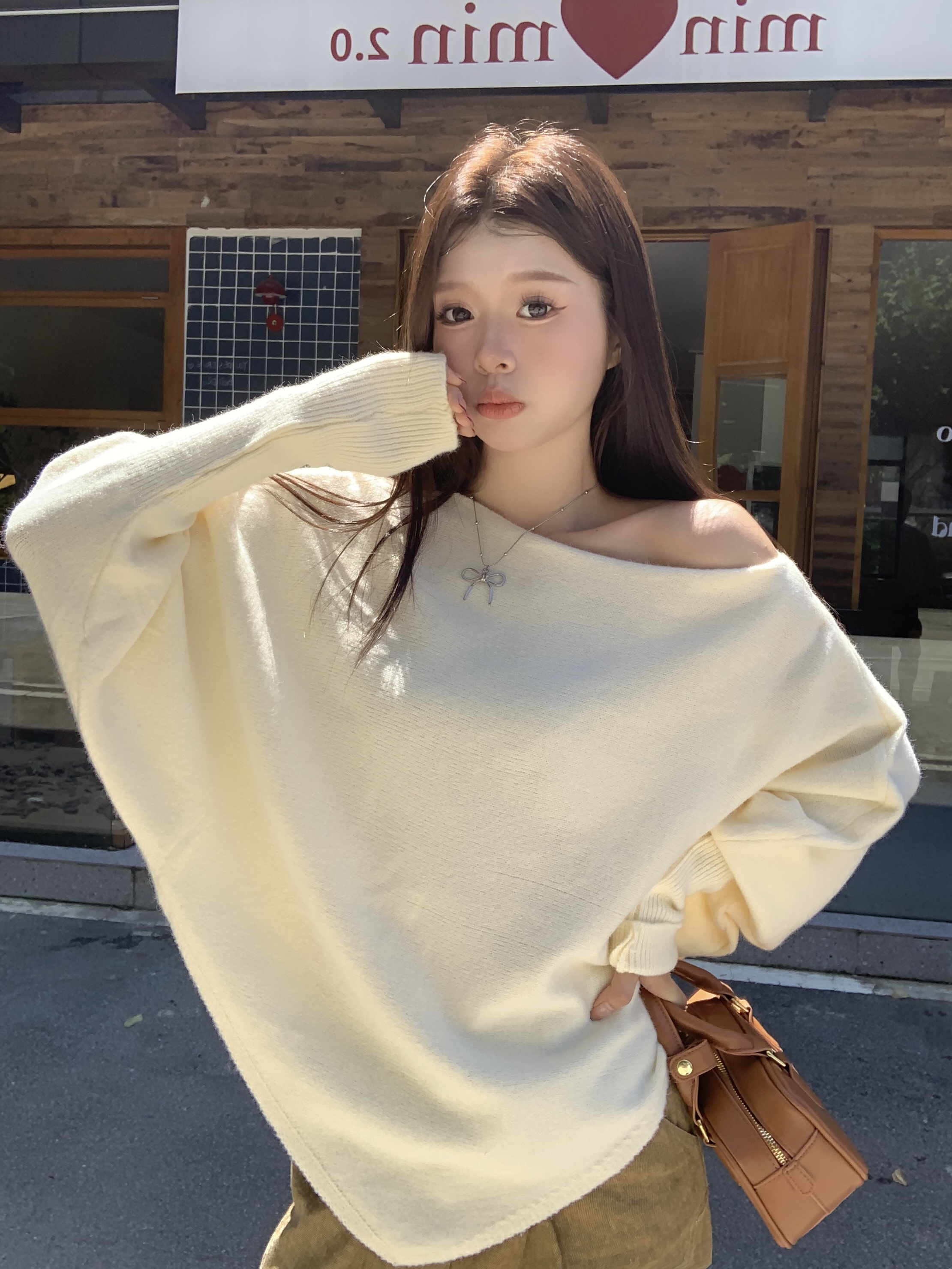 Photographed New Korean Style Lazy Gentle Women's Unbuttoned Batwing Sleeve Knitted Sweater
