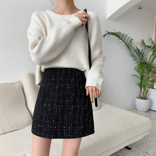 Actual shot ~ Plaid woolen skirt for women 2024 autumn and winter new style high-waist slimming A-line skirt woolen short skirt