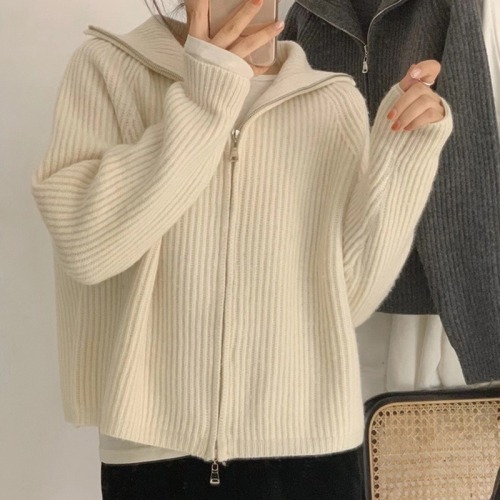 Lazy style cardigan women's knitted tops versatile autumn short style loose outer sweater jacket ins trend